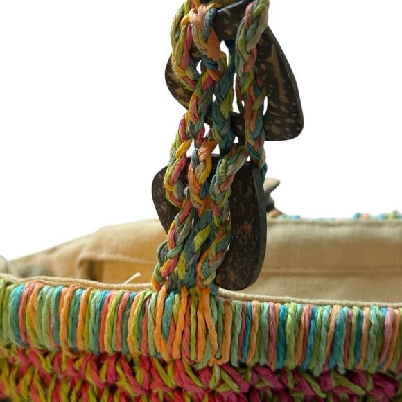 Cappelli Straworld Multicolor Woven Tote Bag with Beaded Charm Beachy Boho Clean - Picture 7 of 11